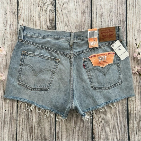 B1 -- NWT blue LEVI'S women's cut off straight leg button fly denim shorts w32 - Picture 5 of 8
